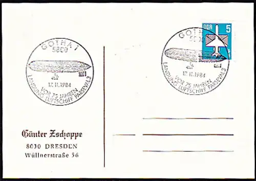 Gotha Landung Luftschiff Parseval 3 Zeppelin Sonderstempel 17.11.84