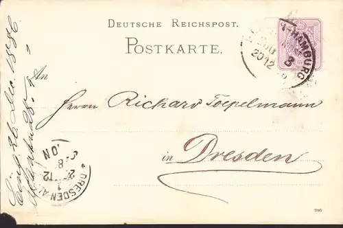 Bahnpost BERLIN - HAMBURG von 1886 Ganzsache ZUG 3 Deutsches Reich
