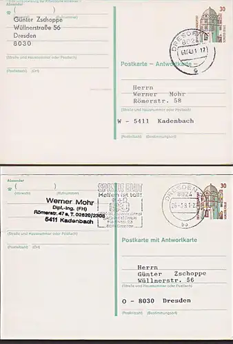 BRD GA  P148 Celle Karte mit Antwortteil gestempelt zusammenhängend, MWSt. "Spende Blut..." Dresden