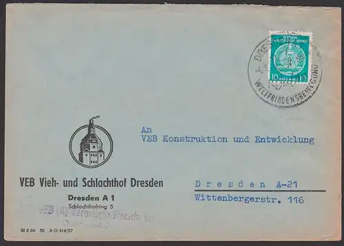 Peace Frieden SoSt. DRESDEN "10 Jahre Weltfriedensbewegung" Dienstpostbrief Vieh- und Schlachthof