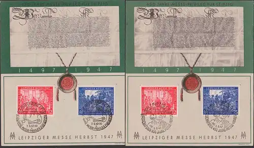 Leipzig Gedenkblatt 450 Jahre Messe-Privileg 1497 - 1947, Kaiser Maximilian, versch. Sost. Urkunde