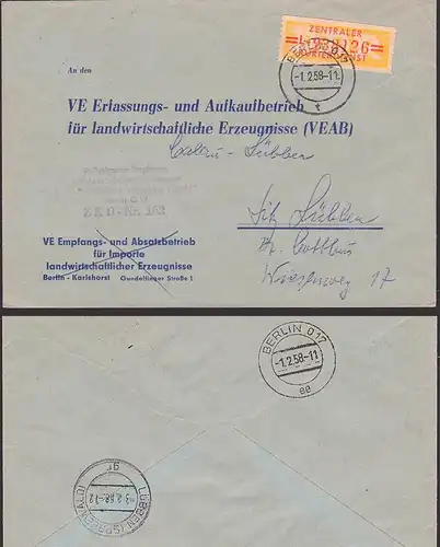 ZKD-Brief B17L BERLIN O17 ZKD-Nr. 162 VE Empfangs- u. Absatzbetrieb für Importe
