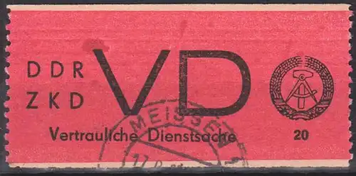 MEISSEN DDR ZKD D1 Vertrauliche Dienstsache Aufkleber OSt., saubere Zähnung