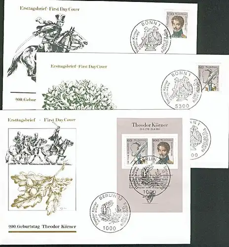 Theodor Körner bzw. Marken aus Block BRD Bl. 25 3 FDC