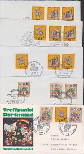 Chrismas Weihnachten 5 Belege von Berlin bzw. BRD, Weihnachtsmarke