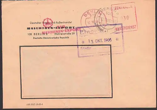 BERLIN , DDR ZKD AFS =030= 12.10.66 Deutscher Innen- und Außemhandel Maschinen-Export