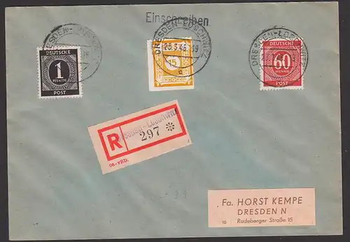 Postmeisterzähnung 15 Pfg. OPD 47G R-Orts-Brief portogenau mit Durchstich in MiF Ziffern Loschwitz Dresden