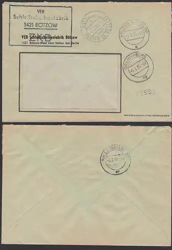 Bützow VEB Schleifscheibenfabrik ZKD-Brief mit R4 Bützow über Velten (b. Berlin) 5.2.65