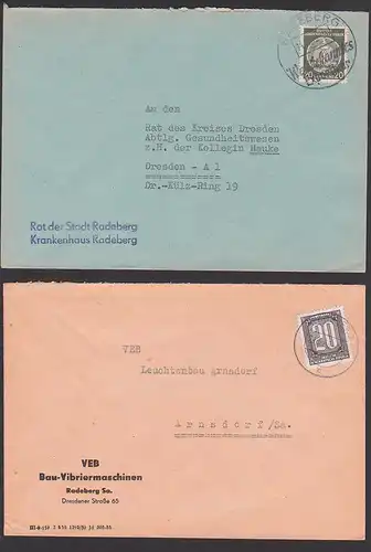 RADEBERG zwei Briefe SoSt. Weltbekanntes Exportbier, Bau-Vibriermaschinen mit ZKD 20 Pfg, B3