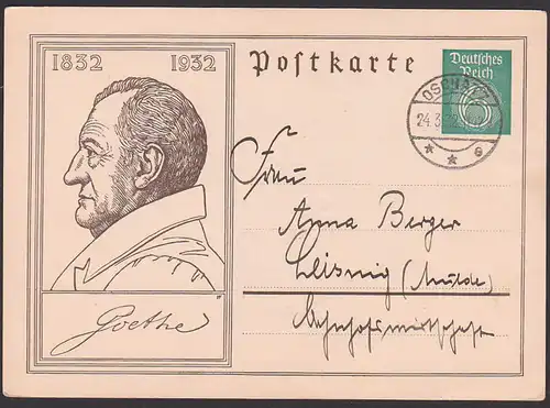 Bildpostkarte 6 Pfg. Johann Wolfgang von Goethe 1832 - 1932