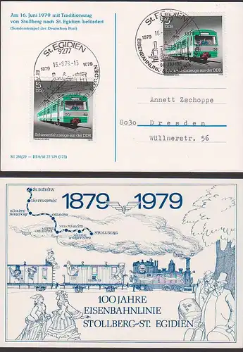 tram DDR Schmuckkarte 1219 Eil-Sdg.-Karte St. Egidien 100 Jahre Eisenbahn