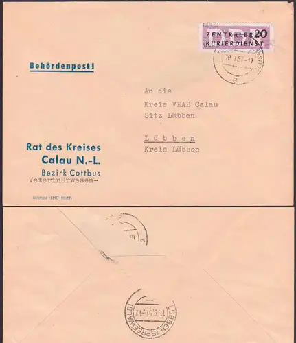 ZKD-Brief B11(6002) Calau Niederlausitz Behördenpost Rat des Kreises, Germany East