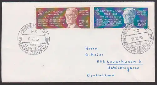 Gustaf VI Adolf Deutsche Schiffspost Nils Holgersson  Travemünde-Trelleborg-Linie, SoSt. 10.10.63