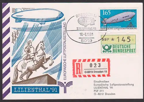 Dresden August der Starke Goldener Reiter Zeppelin Luftschiff R-Karte SoSt. Lilienthal, R-Zettel mit O für VGO