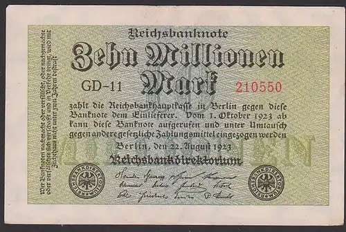 Deutsches Reich, Reichsbanknote 10 Millionen Mark, Ausgabe 22. August 1923, Serie GD-11