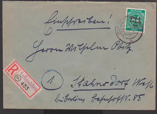 Aschersleben R-Brief Stahnsdorf  mit 84 Pfg. Ziffern mit SBZ-Aufdruck SBZ 211, Aushilfs-R-Zettel