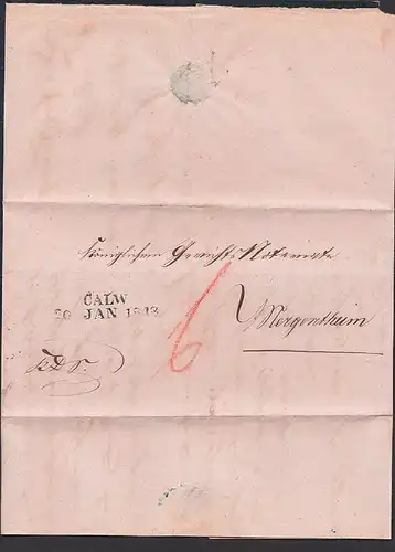 CALW, Kalb Baden Württembuerg Altbrief 1848 Faltbrief nach Mergentheim mit vollständigem Inhalt