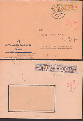 DDR ZKD B19L, B20H(2) 2 Briefe, Marken vorschriftsmaessig eingerissen, Zentraler Kurierdienst der DDR