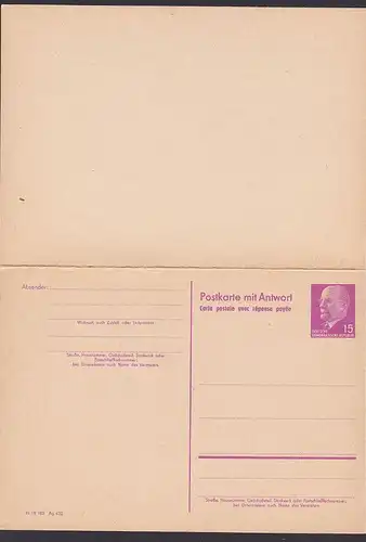 Germany east DDR P74 115/15 DoppelkarteWalter Ulbricht GA-Karte ungebraucht