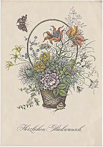 Telegramm Schmuckblatt Télégramme de bijoux Lx 45 Fleurs de voeux de papillon Flowers butterfly greeting Germany DDR