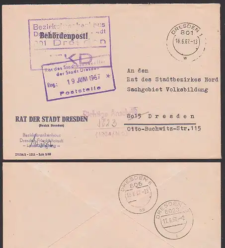 ZKD-Bf DRESDEN Behördenpost "Richtige Anschrift 1204/N6" Bezirkskrankenhaus, Zentraler Kurierdienst der DDR