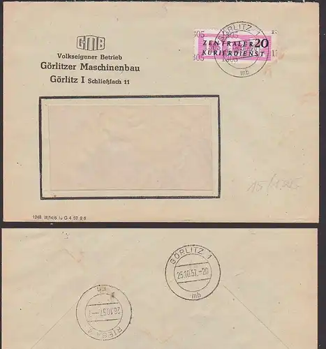 Görlitz Maschinenbau ru. Eckzahnfehler nach Riesa, Zentraler Kurierdienst der DDR ZKD-Bf B15 (1305)