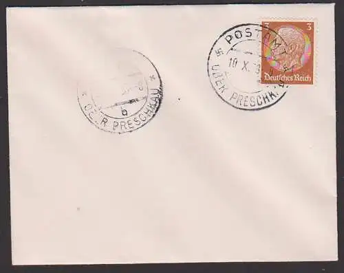 Ober Preschkau  Horní Prysk Postamt Sudetenland 10.X. 38 Deutsches Postamt, Befreiungs-Notstempel Böhmen und Mähren