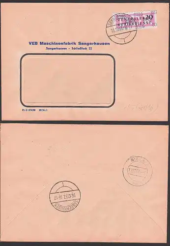 Sangerhausen ZKD-Brief 20 Pfg. Kreisaufdruck 15(8016), 16.12.57, VEB Madchinenfabrik, Altstempel