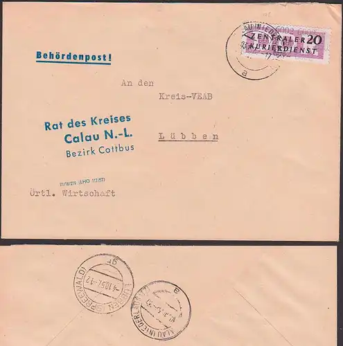 CALAU ZKD-Brief B11(6002) Rat des Kreises Behördenpost, Zentraler Kurierdienst der DDR