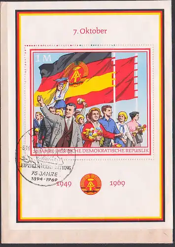 Jahrestag der DDR 20 Jahre mit SoSt. vom Ausgabetag 6.10.69 Leipzig 75 Jahre Leipziger Volkszeitung, DDR Bl. 29