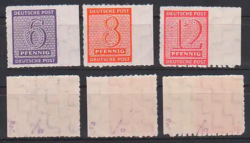 Rosswein Roßwein 6, 8 und 12 Pf. postfrisch mit Postemeisterzähnung 117/19 CX geprüft, je rechtes Randstück