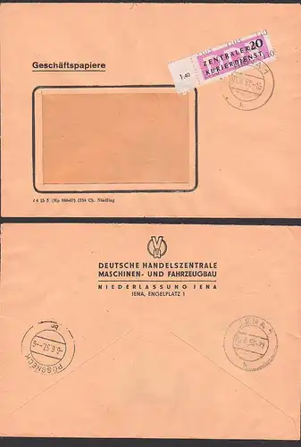 JENA ZKD-Brief 20 Pf. Streifen mit Krisaufdruck 1103 5.6.57, DHZ nach Pössneck