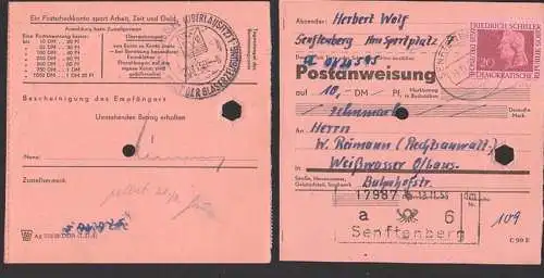 Senftenberg 20 Pf Friedrich Schiller auf PA nach Weißwasser, Glaserzeugnisse, interne Verwendung