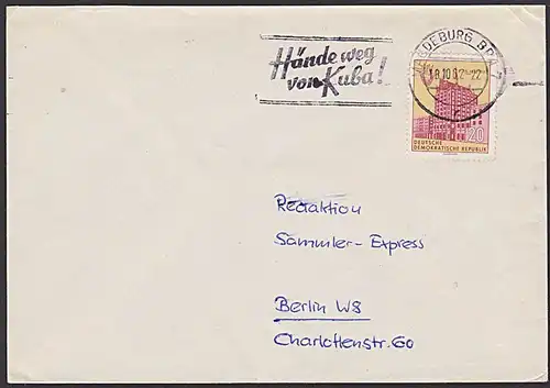 Cuba MAGDEBURG MWSt. 'Hände weg von Kuba' Cuba Propaganda auf Bedarfsbrief 1982