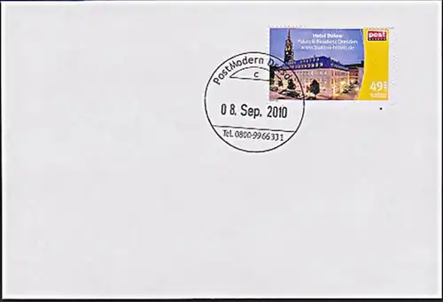 Dresden Hotel Bülow Brief mit Ersttagsstempel Privat Wunschbriefmarke Postmodern