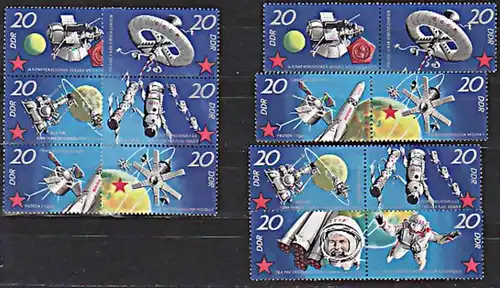 Kosmos 6 verschiedene Zdr. ** Satelit Raumfahrt Weltraum DDR 1636-1643, Wostok