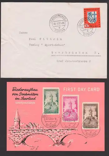 Saar Saarland 1956 Wiederaufbau von Denkmälern Winterbergdenkmal FDC und Mi 379