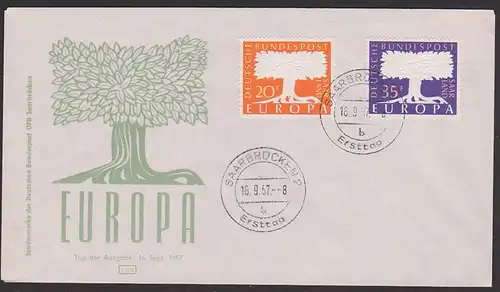 Saarland 602/03 EUROPA stilisierter Baum 1957 FDC Saarbrücken