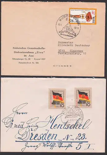 OYBIN Oberlausitz Kurort 2 SoSt. "Der Scharfenstein" 1960 bzw 1980, Bergmassiv mit Sonne, Diakonissenhaus "ZION"