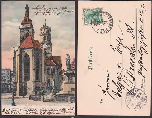 Stuttgart Stiftskirche mit Schillerdenkmal 1902 CAK Hofbuchhandlung