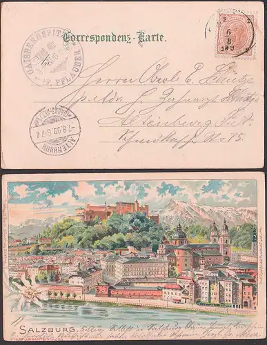 Salzburg Künstlerkarte 4008 Verlag G. Baldi  CAK Litho, Edelweiß, Gaisbergspitze Pflauder 1899, Kte li. Riss
