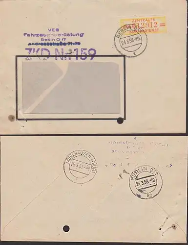 ZKD-Brief B17L BERLIN O17 VEB Fahrzeugausrüstung ZKD-Nr. 159