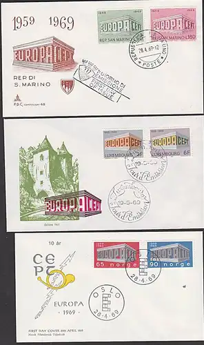 EUROPA 1969 3 Briefe Europahaus San Marino Luxemburg Norwegen FDC