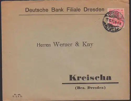 perfin Desden Deutsche Bank  Dresden-Altst. 1 11.11.11. 6-7N nach Kreischa