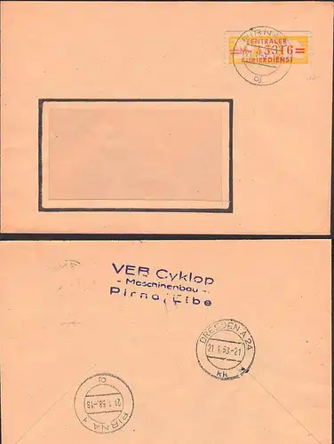Pirna VEB CYKLOP Maschinenbau, ZKD-Brief B17M 21.1.58