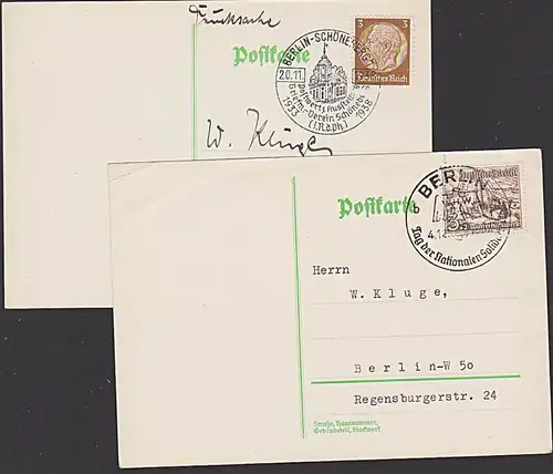 Germany Deutsches Reich Berlin Schöneberg Ausstellung 2 Belege mit SoSt. dabei Tag nat. Solidarität