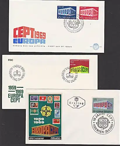 CEPT EUROPA 1969 3 Briefe Europahaus Österreich Lichtenstein Nederland FDC