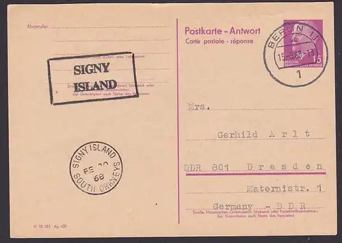 Signy Island south Orkneys 1968 Germany 15 Pf. Ganzsache P74A, Berlin 11 gestempelt