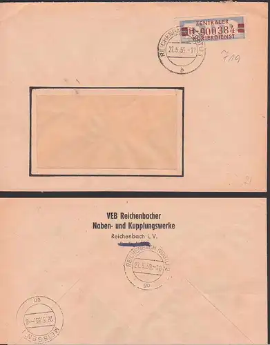 ZKD-Brief B21H Reichenbach Vogtland Naben- u. Kupplungswerk "H" mit Anstrich Zentraler Kurierdienst der DDR