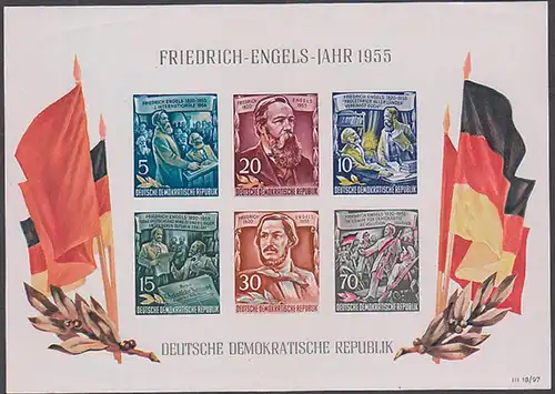 Friedrich Engels DDR Bl. 13 postfrisch, Redaktion Neue Rheinische Zeitung, Karl Marx